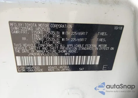 2018 Toyota Rav4 Le z USA, uszkodzony, nr VIN JTMZFREV9JJ210235